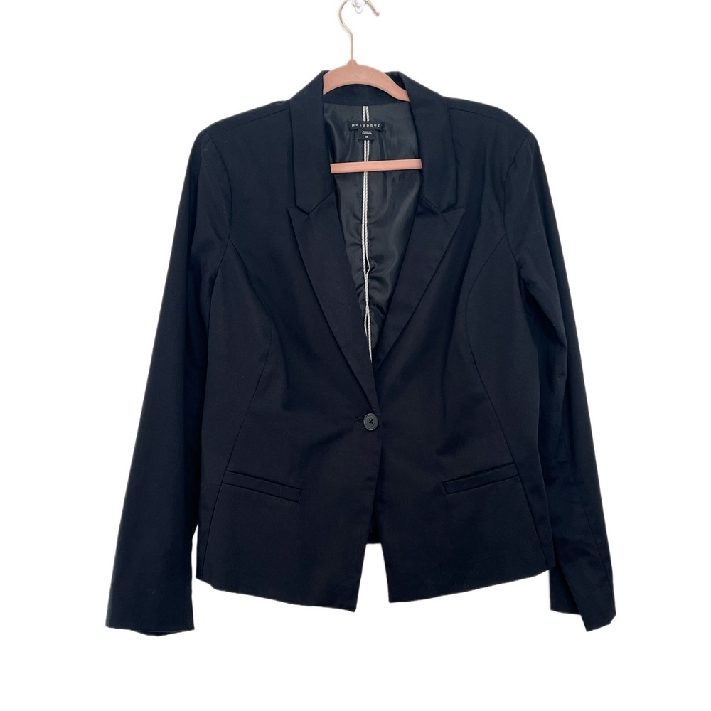 Metaphor Black Cropped One Button Closure Blazer 2 Pockets Button Cuffs Size 16